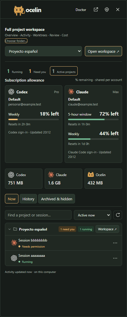 Ocelin sliding panel with sample subscription allowances and conversations.